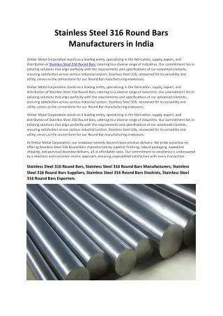 Stainless Steel 316 Round Bars Manufacturers in India