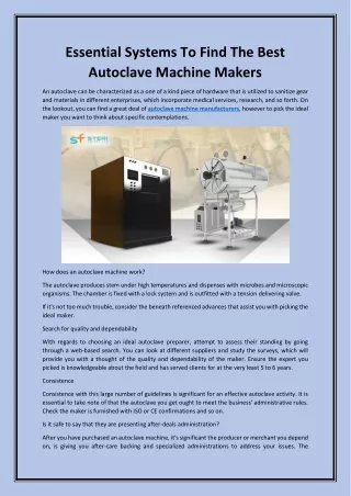 Essential Systems To Find The Best Autoclave Machine Makers