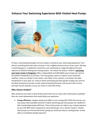 Enhance Your Swimming Experience With Vindsol Heat Pumps
