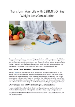 Effective Weight Loss Guidance: 23BMI Consultation