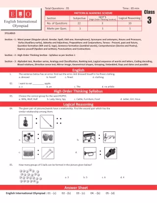 English International Olympiad (EIO) Class 3 Sample Paper