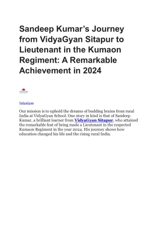 Sandeep Kumar’s Journey from VidyaGyan Sitapur to Lieutenant in the Kumaon Regiment: A Remarkable Achievement in 2024