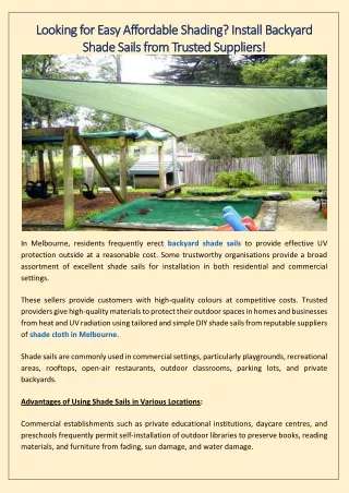 Looking for Easy Affordable Shading Install Backyard Shade Sails from Trusted Suppliers!