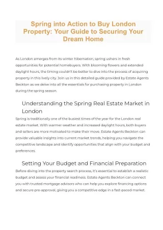 Estate Agents Beckton-Spring into Action to Buy London Property_ Your Guide to Securing Your Dream Home