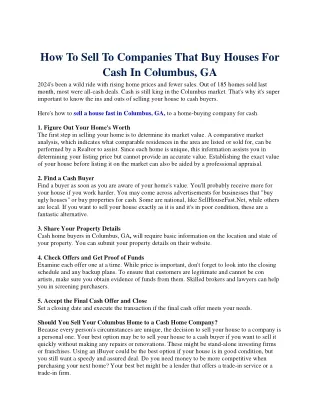 How To Sell To Companies That Buy Houses For Cash In Columbus, GA