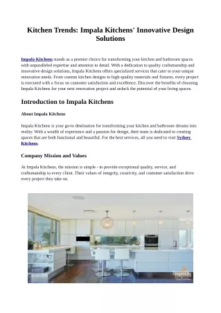 Kitchen Trends: Impala Kitchens' Innovative Design Solutions