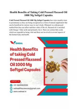 Health Benefits of Cold Pressed Flaxseed Oil 1000 Mg Softgel Capsules