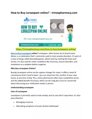 How to Buy Lorazepam online - trinexpharmacy.com