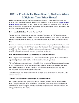 DIY vs. Pro-Installed Home Security Systems: Which Is Right For Your Frisco House?