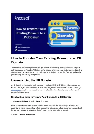 How to Transfer Your Existing Domain to a .pk Domain