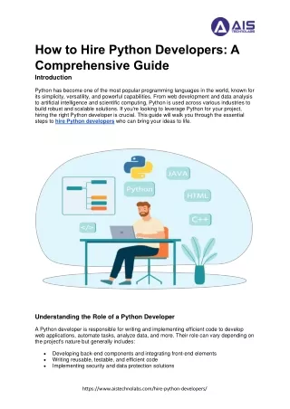 Unlock the Power of Python: How to Hire Top Python Developers for Your Project