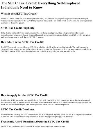 What is the SETC Tax Credit?