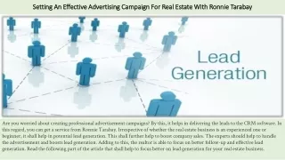 Setting An Effective Advertising Campaign For Real Estate With Ronnie Tarabay