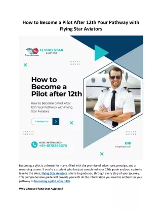 How to Become a Pilot After 12th Your Pathway with Flying Star Aviators