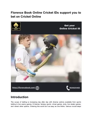 Florence Book Online Cricket IDs support you to bet on cricket online