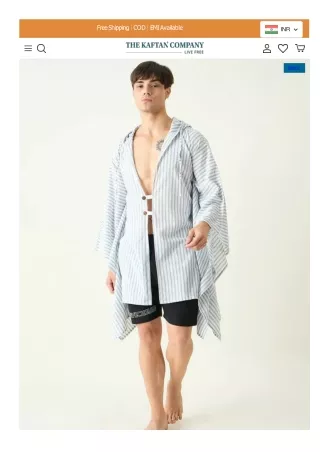 blue striped hooded poncho for men