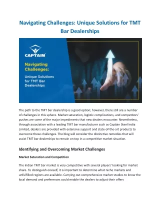 Navigating Challenges: Unique Solutions for TMT Bar Dealerships