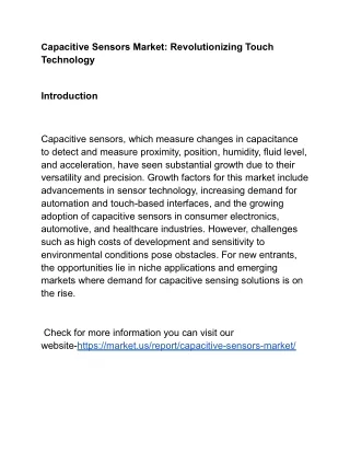 Capacitive Sensors Market: Revolutionizing User Interfaces