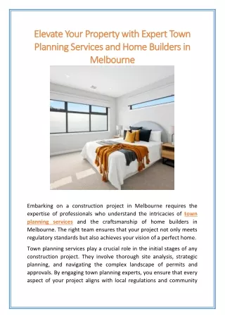 Elevate Your Property with Expert Town Planning Services and Home Builders in Melbourne