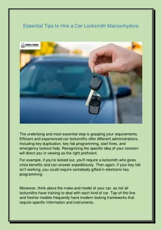 Essential Tips to Hire a Car Locksmith Maroochydore