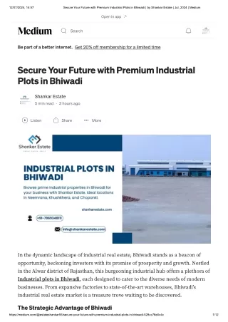 Secure Your Future with Premium Industrial Plots in Bhiwadi