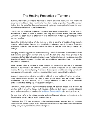 The Healing Properties of Turmeric