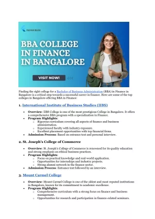 BBA College In Finance In Bangalore