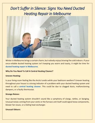 Don't Suffer in Silence Signs You Need Ducted Heating Repair in Melbourne