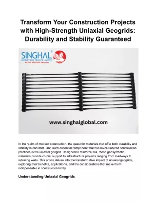 Mastering Stability: Uniaxial Geogrids for Superior Soil Reinforcement