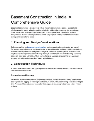 Basement Construction in India: A Comprehensive Guide