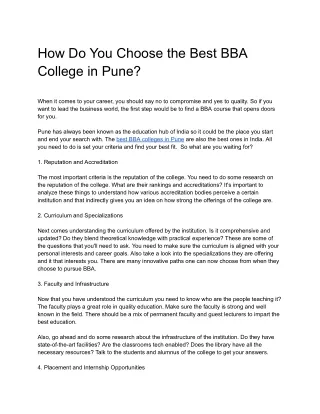 How Do You Choose the Best BBA College in Pune___