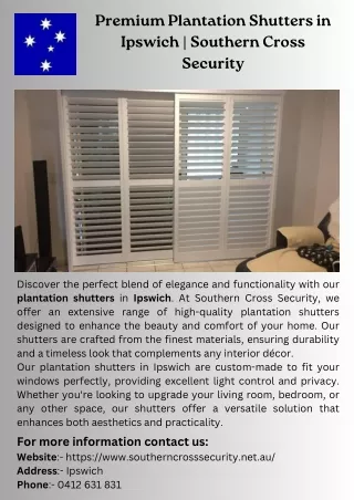 Premium Plantation Shutters in Ipswich  Southern Cross Security