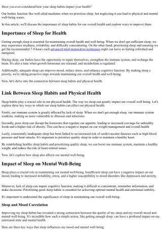 Why Do Sleep Habits Influence Our Health?