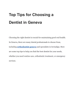 Top Tips for Choosing a Dentist in Geneva