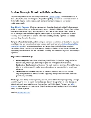 01, Explore Strategic Growth with Cebron Group