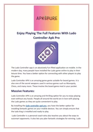 Enjoy Playing The Full Features With Ludo Controller Apk Pro