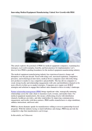 Innovating Medical Equipment Manufacturing