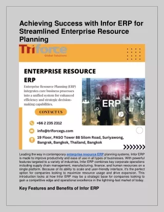 Achieving Success with Infor ERP for Streamlined Enterprise Resource Planning