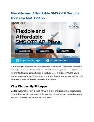 Flexible and Affordable SMS OTP API Plans by MyOtp.App