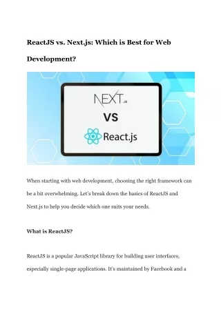 ReactJS vs. Next.js: Which is Best for Web Development?