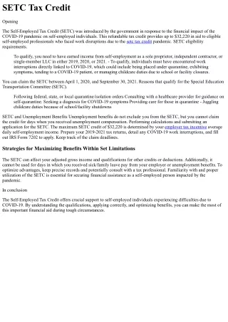 SETC Tax Credit Origin