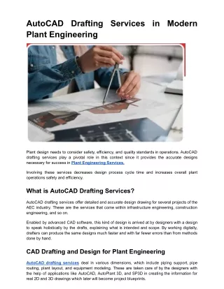 AutoCAD Drafting Services in Modern Plant Engineering