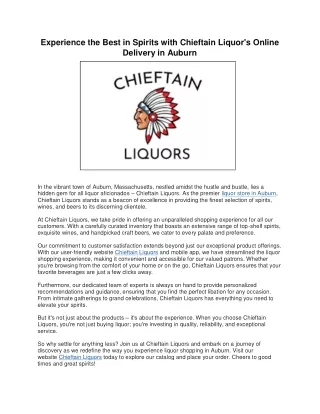 Experience the Best in Spirits with Chieftain Liquor's Online Delivery in Auburn