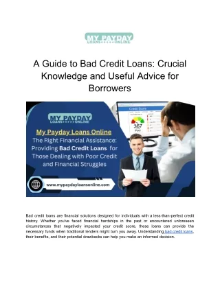 Bad Credit Loans: Your Trusted Solution for Financial Relief at My Payday Loans