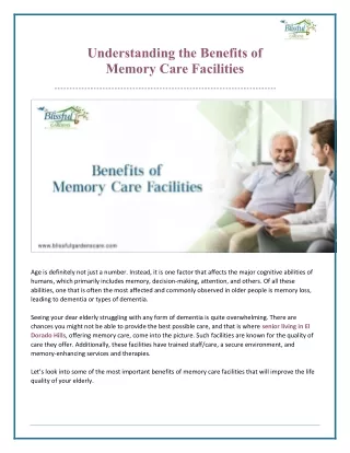 Understanding the Benefits of Memory Care Facilities