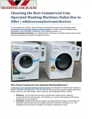 Choosing the Best Commercial Coin Operated Washing Machines Dubai