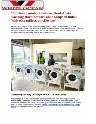 Rental Coin Washing Machines for Labor Camps in Dubai