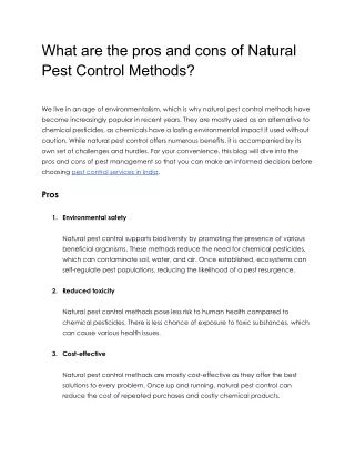 What are Pros and cons of Natural Pest Control Methods