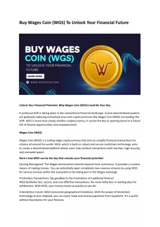 Buy Wages Coin (WGS) To Unlock Your Financial Future