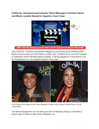 Entertainment News Platinum Star Media Group Executives Christina Havis and Marie Lemelle Named in Los Angeles Civil Cas